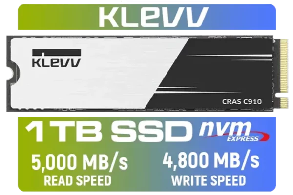 KLEVV CRAS C910 1TB M.2 NVMe PCIe Gen4x4 Internal SSD with Heatsink, up to 5000MB/s (K01TBM2SP0-C91)